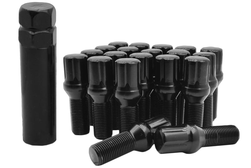 tuner wheel lug bolts with a 6 spline key, black and chrome, conical seat for aftermarket wheelsl