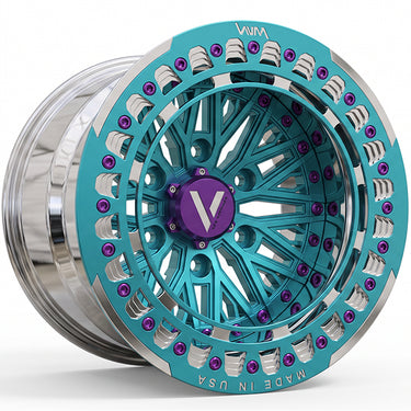 custom built vnm forged AR-5 beadlock rings in a machine powder coated finish. Polish barrel wheels