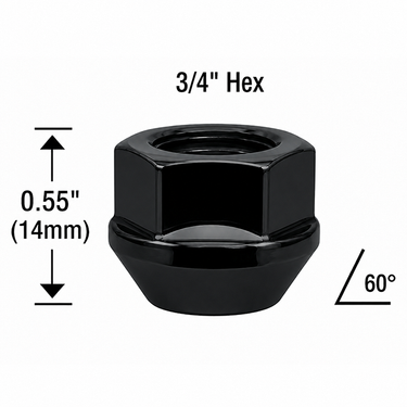 1/2-20 Open End Acorn Lug Nuts Conical Seat 3/4 Hex