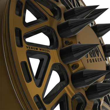 vnm forged v-11 custom forged wheels, in black and bronze similar to forgiato, big rig, and ddc wheels
