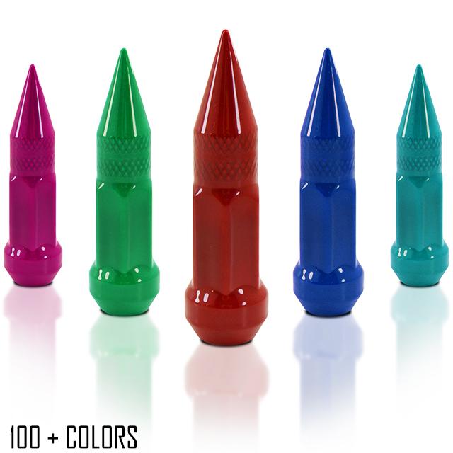 12x1.5 Short Spike Lug Nuts - Various Colors Durable Custom Color Powder Coating Aftermarket Conical Seat Lug Nuts