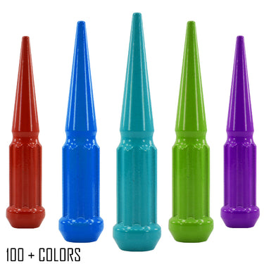 1 pc 12x1.5 custom color spike spline lug nuts 4.5" tall powder coated durable coating prismatic powder