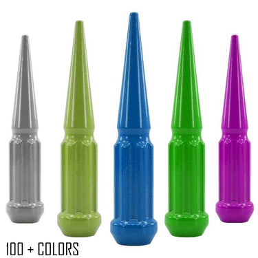 20 pc 9/16-18 custom color spike spline lug nuts 4.5" tall powder coated durable coating prismatic powder