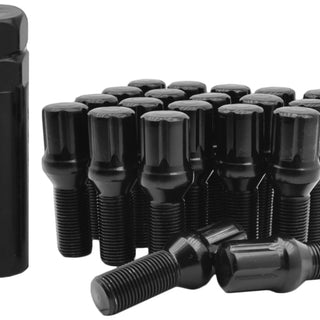 tuner wheel lug bolts with a 6 spline key, black and chrome, conical seat for aftermarket wheelsl