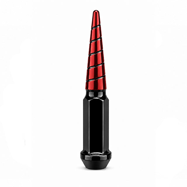 black and red spike lug nuts custom color powder coated for trucks