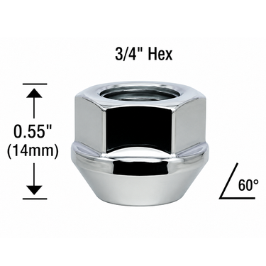 1/2-20 Open End Acorn Lug Nuts Conical Seat 3/4 Hex