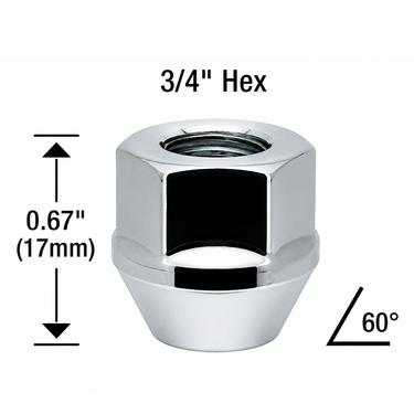 1/2-20 Open End Acorn Lug Nuts Conical Seat 3/4 Hex
