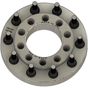 Hub-centric wheel spacers and adapters with 10x225 to 10x335 bolt patterns and a 281mm wheel hub bore, perfect for Ford F-450, F-550, RAM 4500, and 5500 trucks. Made in the USA with 22x1.5 studs and super single beadlock design.