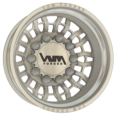 10x285 rear forged dually wheel, with floating caps, billet spikes, vnm forged, made in the usa similar to jtx forged wheels, jtx wheels, jtx dually wheels