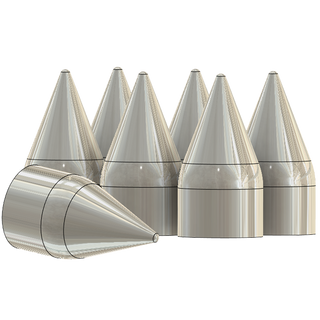 4" spike lug nut covers, billet aluminum, for forged wheels with 10 lug pattern dually trucks, semi lug nut covers, chrome spike lug nuts
