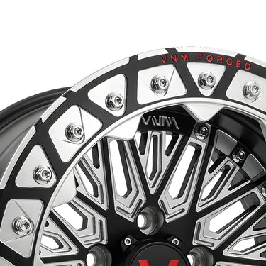 close up for AR-3 beadlock rings for vnm forged wheels , custom black and machine finish