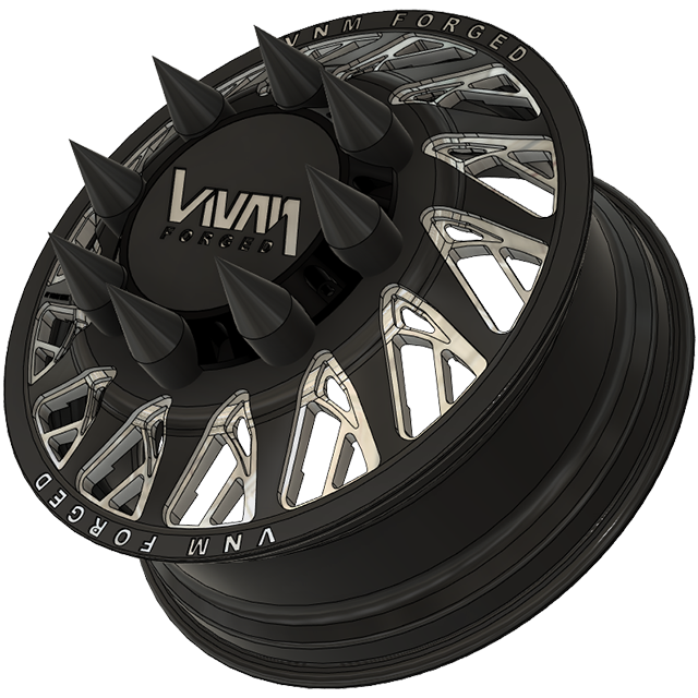 VNM Forged Cabal dually wheels designed for Chevrolet Kodiak 4500 5500 and Top Kick trucks, featuring direct bolt-on fitment and 8x275 mm bolt pattern. Similar to american force, jtx wheels, fuel forged, specialty forged.