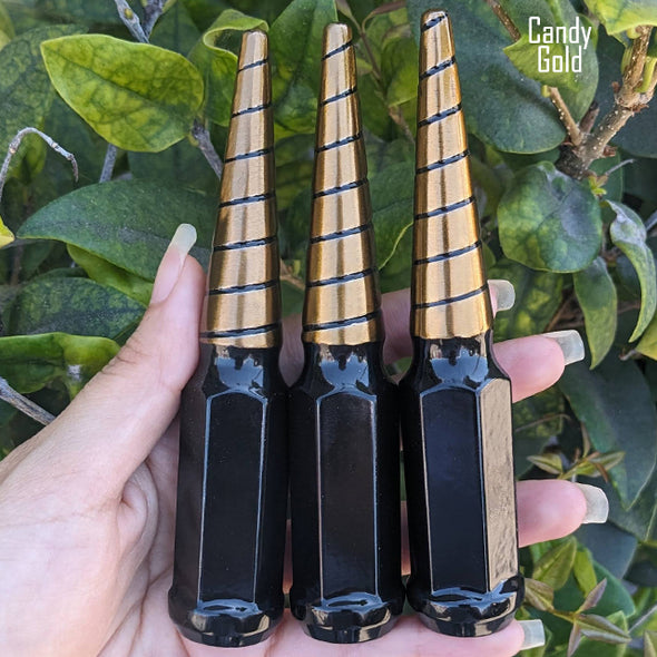 20 Pc 14x2 Black Widow Spike Lug Nuts 4.5" Tall - Powder Coated + Key Socket