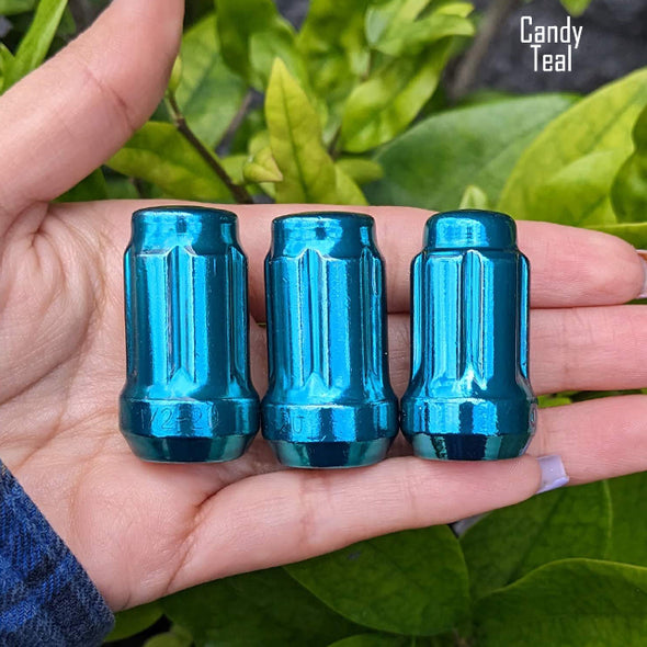 16 Pc 12x1.5 6-Spline Lug Nuts 1.36" Tall - Powder Coated + 2 Key Sockets