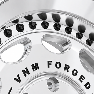 close up of the 3 pc wheels, vnm forged classic engraving on center, custom for street trucks f150 silverado sierra 1500 ram trucks