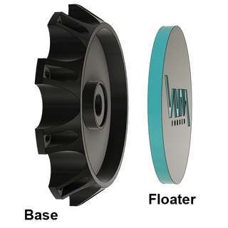 VNM Forged floating center wheel cap assembly for 8x275 rims, showcasing base and top floater piece, suitable for Silverado 4500/5500 and Ford F650 kodiak topkick freightliner m2