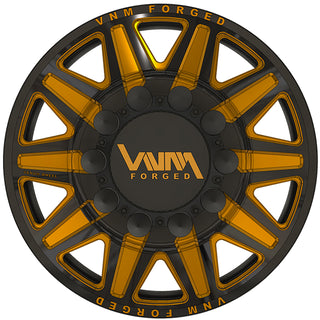 custom forged dually wheels for f-350 f-450 with billet wheel adapters in 2 tone floating caps