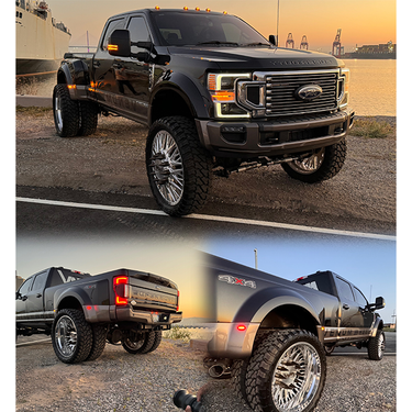 30" dually wheels on a Ford F-450 King Ranch Lifted 10 inch lift with billet floating caps spikes wheel adapters diesel 30 x 8.25 forged custom wheels