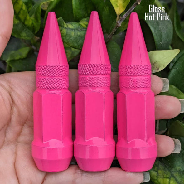 24 Pc 14x1.5 Short Spike Lug Nuts 3" Tall - Powder Coated - Various Colors