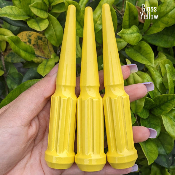 24 Pc 14x2 7-Spline Spike Lug Nuts 4.5" Tall - Powder Coated + Key Socket