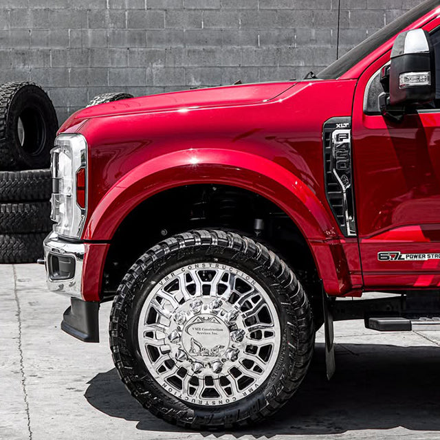 red ford f-450 dually wheels, VNM forged IVY style in polished 24 inch, american force and jtx forged