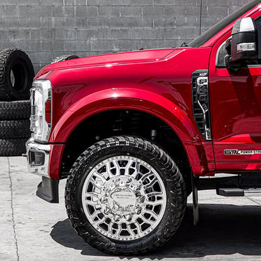 red ford f-450 dually wheels, VNM forged IVY style in polished 24 inch, american force and jtx forged