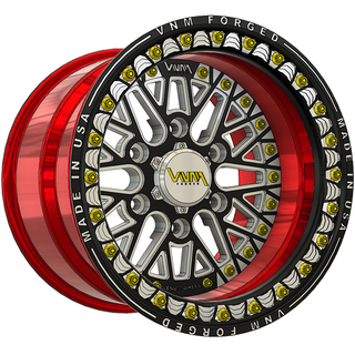 custom powder coated VNM-Forged-V-2 aluminum beadlock wheels, 6x5.5 bolt pattern, designed for Can-Am-Maverick-R - Compare with Raceline-rims, Method-wheels, and Hostile-wheels for UTV side-by-side performance