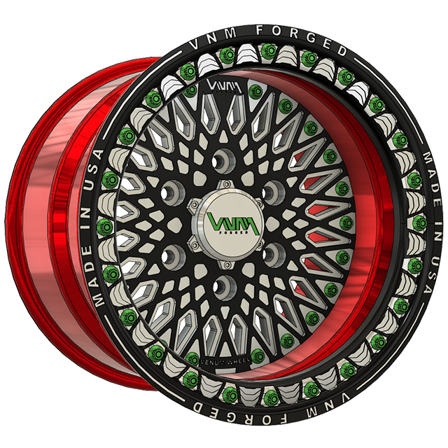 Customized VNM Forged USA-made V-5 beadlock rims in 6x139.7 size, ideal Can-Am wheels replacement, competing with top brands like Weld-Racing-Wheels and Method-Wheels for side-by-side off-roading.