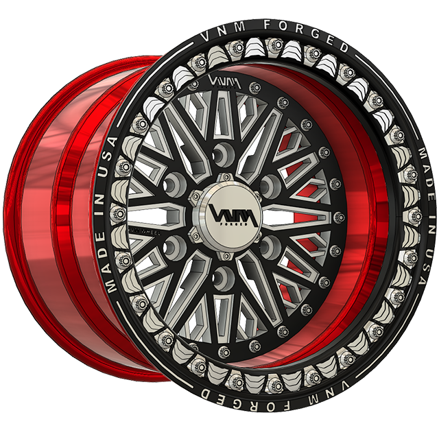 Venum Wheel VNM Forged V-8 aluminum beadlock wheels, with a 6x5.5 bolt pattern for the Can-Am Maverick R, perfect for side-by-side UTVs, and off-roading – a robust alternative to Hostile wheels and Weld Racing wheels.