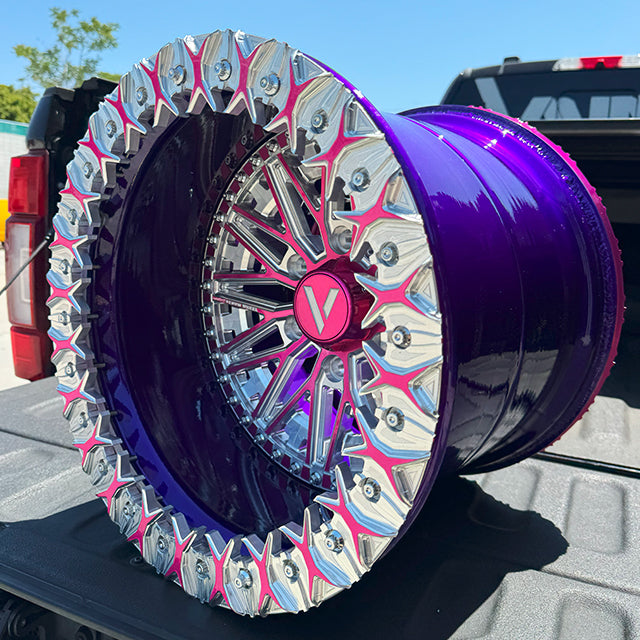 can am maverick r forged wheels in 17x10 17x12 17x9 17x14 . V8 style with beadlock, illusion purple 6x5.5 wheels, billet wheels, maverick r  utv wheels