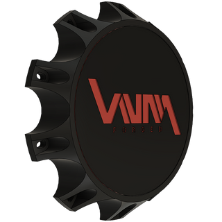 Powder Coated Black Red Engraving VNM Forged spinning wheel cap for heavy-duty vehicles like Ford F-550 and Ram 4500, compatible with direct bolt on  wheels