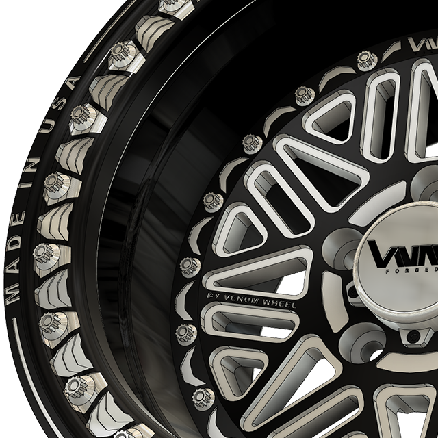 VNM Forged V-13 Vyper beadlock Wheels black milled custom powder coating, akin to Method Wheels, offer superior performance for RZR  off roading wheels