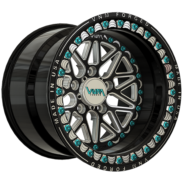 Custom VNM V-14 Half Truth Forged Beadlock Wheel with 5x4.5 bolt pattern for Polaris RZR Pro R and Xpedition side-by-sides, made in the USA off roading by venum wheel