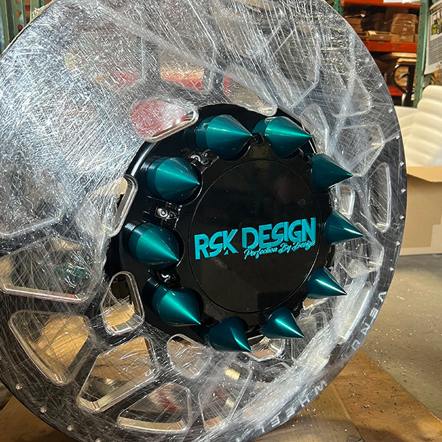 Spiked Front Axle & Lug Nut Cover Set For Semi Trucks - Fits 22.5in & 24.5in Rims - Chrome-Like Finish