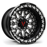 VNM Forged V-15 black and green beadlock wheel, made in USA, suitable for off-road side-by-side vehicles like Polaris Turbo R Pro R Xpedition by venum wheel
