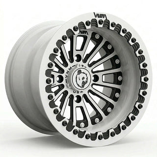 can am x3 utv wheels v-4 stuffed in black and white billet beadlock wheels off road