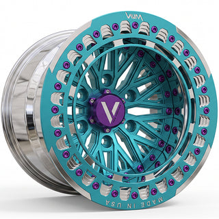 custom built vnm forged AR-5 beadlock rings in a machine powder coated finish. Polish barrel wheels