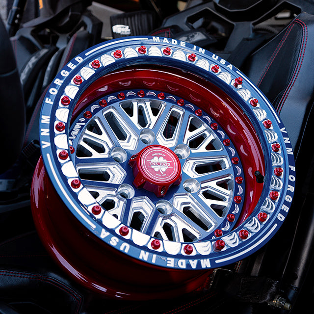 can am maverick , truck wheels, can am maverick r wheels, billet wheels forged in dusty navy legion red powder coat