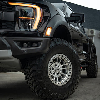 gen 3 raptor vnm forged wheels, 17x9 with floating caps polished, the best off road wheels innov8 wheels toyo tires open country