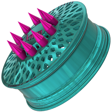 Turquoise and pink spiked dually rims, custom forged wheels, 24" wheels, 26" dually wheels, 10x285 truck rims, American force