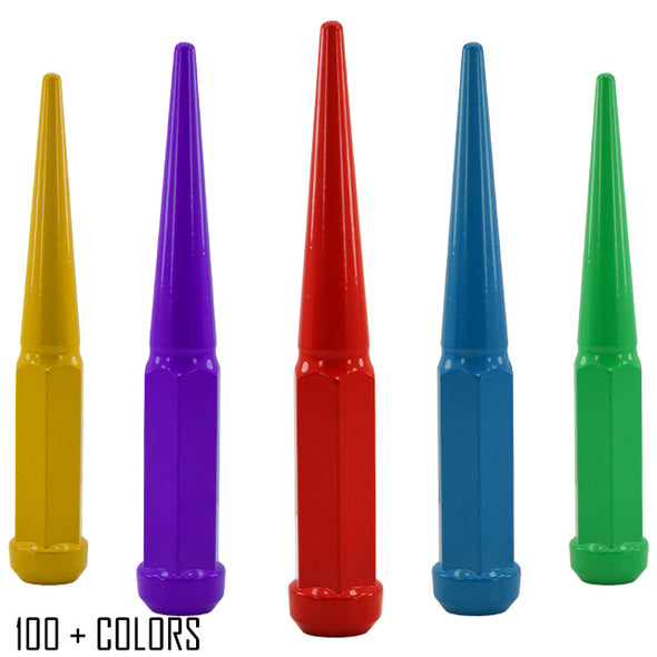 32 Pc 9/16-18 Spike Lug Nuts 6" Tall - Powder Coated - Various Colors