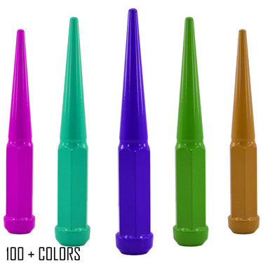 24 pc 1/2-20 custom color spike lug nuts 6 inch xl tall powder coated durable coating prismatic powder