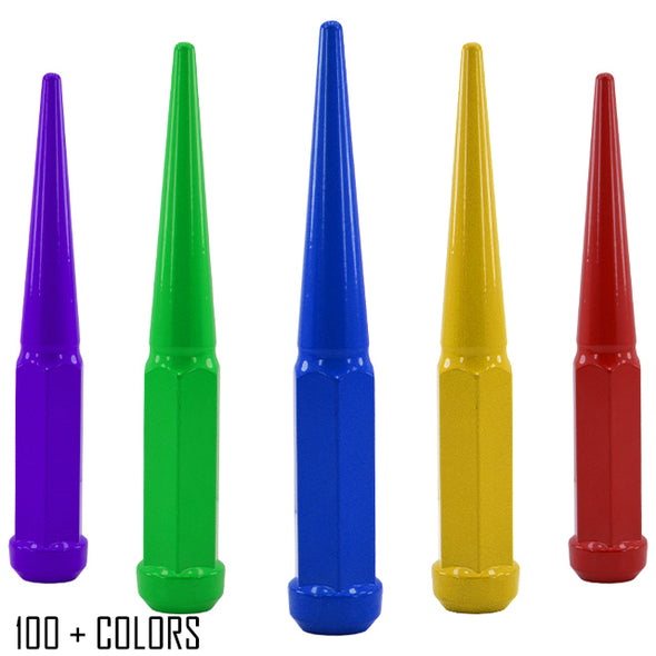 32 Pc 1/2-20 Spike Lug Nuts 6" Tall - Powder Coated - Various Colors