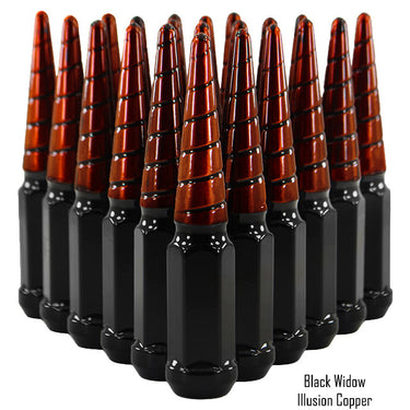 24 pcs 12x1.25 black and illusion copper twist swirl spike lug nuts black widow 