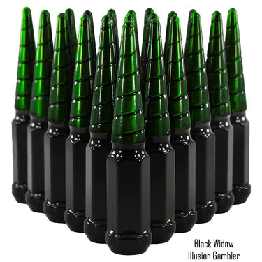 20 pcs 1/2-20 black and illusion gambler twist swirl spike lug nuts black widow 