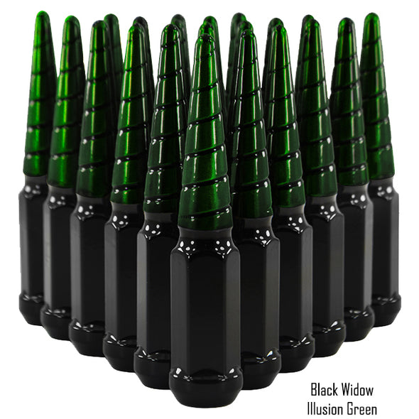 20 Pc 12x1.5 Black Widow Spike Lug Nuts 4.5" Tall - Powder Coated + Key Socket