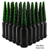 20 pcs 14x1.5 black and illusion greem twist swirl spike lug nuts black widow 