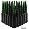 1 pc 14x1.5 black and illusion greem twist swirl spike lug nuts black widow 