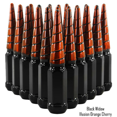 20 pcs 1/2-20 black and illusion orange cherry twist swirl spike lug nuts black widow 