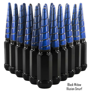 1 pc 12x1.25 black and illusion smurf swirl spike lug nuts black widow 